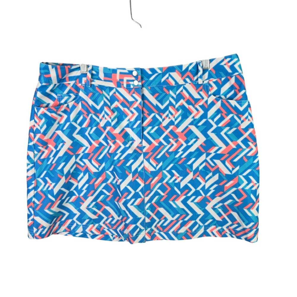 Womens Slazenger Golf Skort Blue Pink Geometric Print Polyester Spandex Size 14